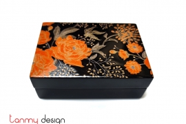 Black rectangle lacquer business card box with orange rose pattern 10*7*H4 cm